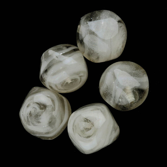 Vintage Venetian lampwork smoky 3 sided nugget shaped glass beads. 12x15mm.Pkg of 2. b11-bw-0821