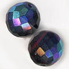 Vintage jet glass faceted rounds with half coat vitrail. 12mm. Czechoslovakia. Pkg of 1.