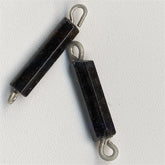 Old fine jet glass bugles on silver wire.  8mm x1.5mm. Pkg of 20.