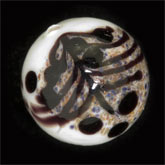 Handmade wound glass bead, white and chocolate, contemporary Czech. 12mm. Pkg of 1. b11-bw-0855