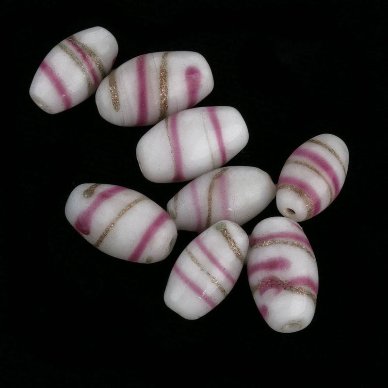 Vintage Japanese white with swirls, wound glass bead. 13-14mm. Pkg of 4. b11-bw-0862