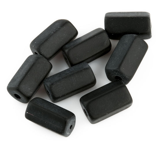 Vintage Czech matte black pentagonal cylindrical glass bead. 12x7mm Pkg of 8. b11-bw-0879(e)