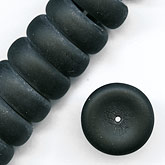 Vintage matte black disk shaped glass beads. 11x17mm. Pkg of 5. b11-bw-0884
