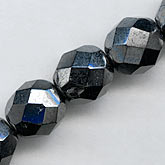 Vintage West German hematite glass faceted rounds. 8x7mm. Pkg of 10. b11-bw-0897