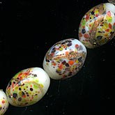 Vintage Japanese white multicolored millefiore ovals. 12x9mm.Pkg of 10. 