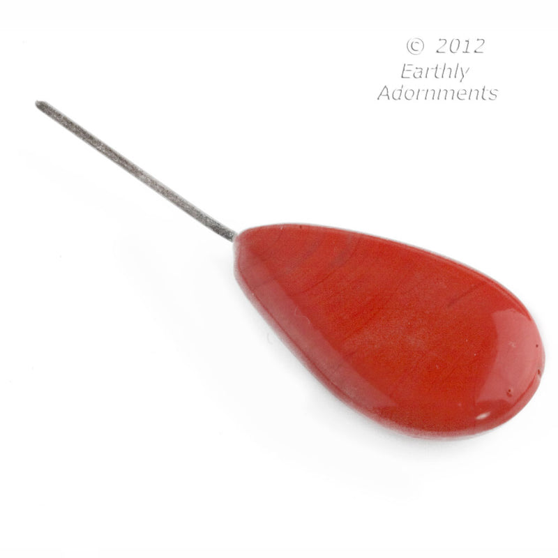 Italian coral glass pendant with wire,  average 34x20x7mm, 1per Pkg.