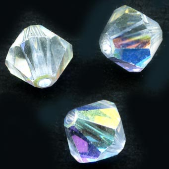 Vintage Swarovski crystal aurora borealis bicones. Art. 364. 6mm pkg of 4. b11-cr-0558(e)