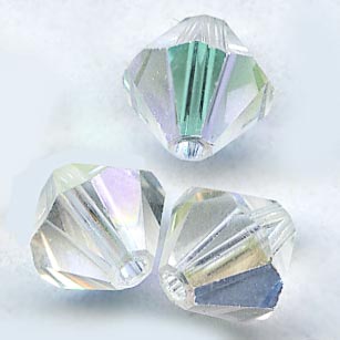 Vintage Swarovski crystal aurora borealis bicones. Art. 364. 6mm pkg of 4.