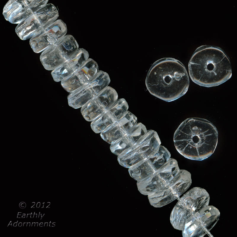 b11-cr-0872-Vintage clear glass spacer disks Czechoslovakia, 2x5-7mm, 19.5 gram bag, approx 95 beads