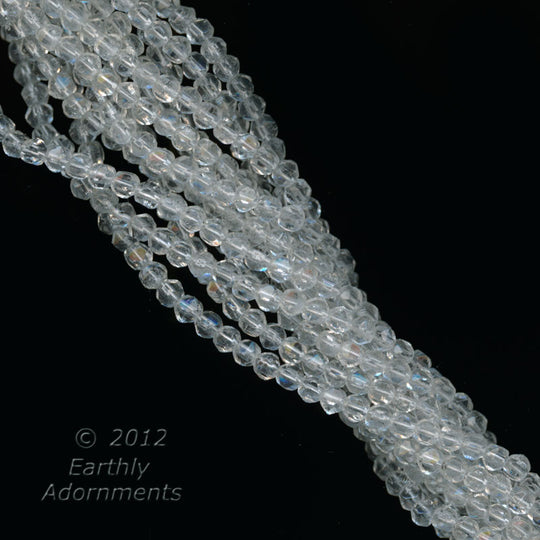 Old Czech English cut 3.5mm faceted beads, tin cut, strand of 100 beads. b11-cr-0874(e)