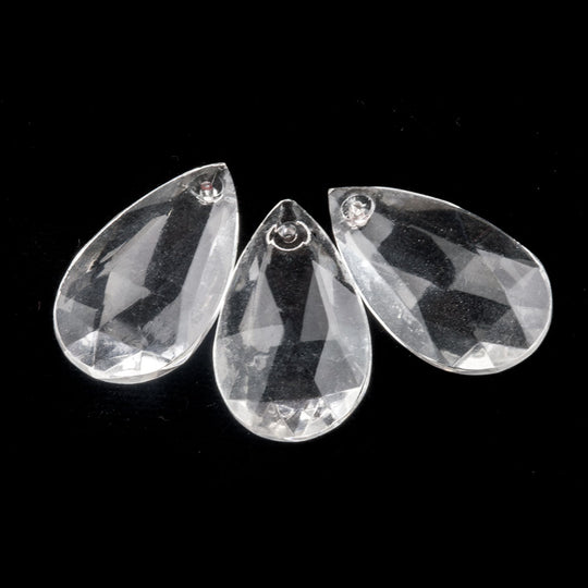 Faceted Clear Glass Drop Pendant,  23x13mm. Czechoslovakia.  Pkg 4. b11-cr-0899
