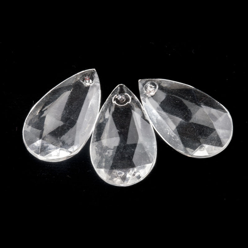 Vintage 23x13mm faceted clear glass drop pendant hole front to back. Pkg. of 4.