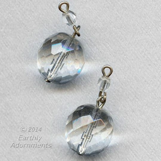 Clear Glass Two Bead Dangle, faceted, on wire. 13mm, 4mm. Pkg 6. b11-cr-0908