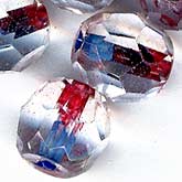 Vintage 1930s West German Clear Crystal Fire-Faceted Glass Rounds with Red and Turquoise Core. 7mm.  Pkg. of 10. 