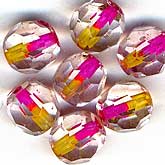Vintage German crystal round with pink and yellow core. 7mm. Pkg of 10. b11-cr-0419