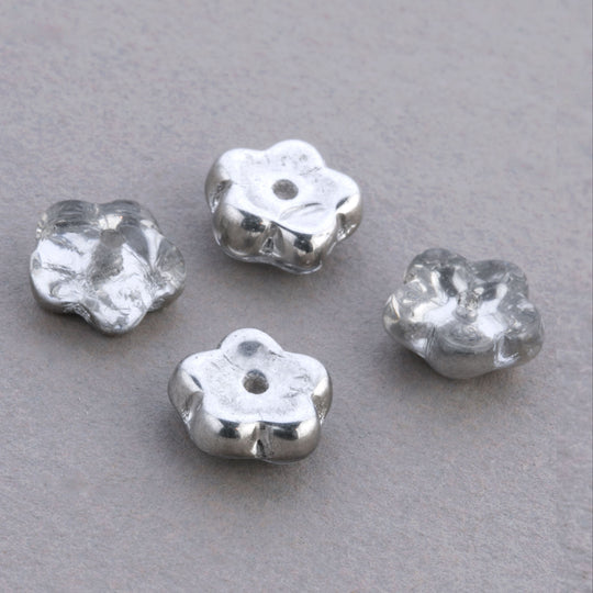 Vintage Transparent Glass Flower Bead with Silver Finish. 8x4mm. Pkg of 10. b11-cr-0428