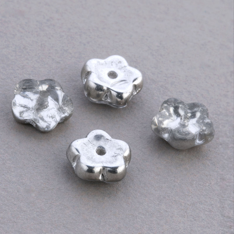 Vintage Transparent Glass Flower Bead with Silver Finish. 8x4mm. Pkg of 10. 