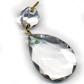 Chandelier Crystal Teardrop with small hexagon on wire. 40x28mm. Pkg 1. b11-cr-0472