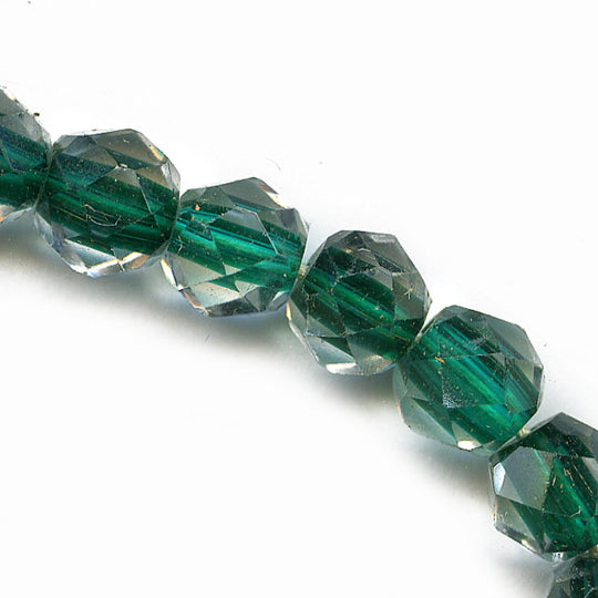 Vintage Japanese tin cut emerald core crystal beads, 6mm. Pkg of 10. b11-cr-0533(e)