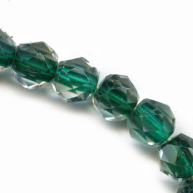 Vintage Japanese tin cut emerald core crystal beads, 6mm. Pkg of 10. 
