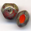 Contemporary Czech Persimmon Red sliced glass with Picasso finish bead.  6x8mm. Pkg of 5.