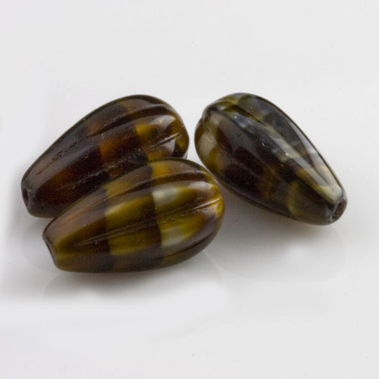 b11-br-0695-Vintage Czech fluted banded agate glass teardrops.15x8mm. Pkg of 10