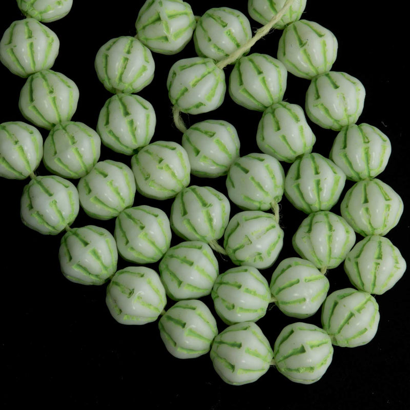 Vintage Austrian Mint Green Molded Glass Bead, 6mm, pkg. of 10. 