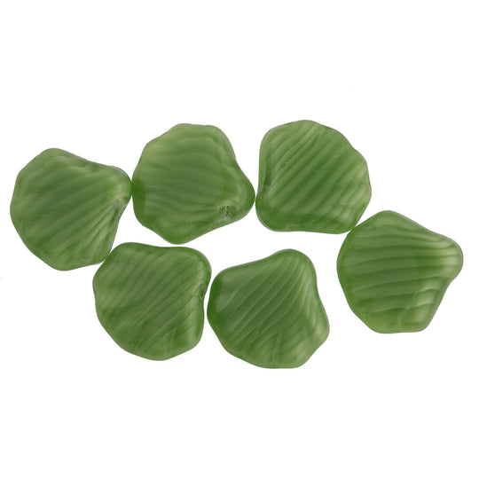b11-gr-0435-Czech satin green shells. 14mm. Pkg of 6