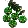 Vintage rondelles with gold dots. 10mm. Pkg of 25.