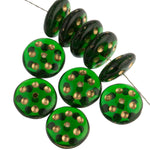 Vintage rondelles with gold dots. 10mm. Pkg of 25.