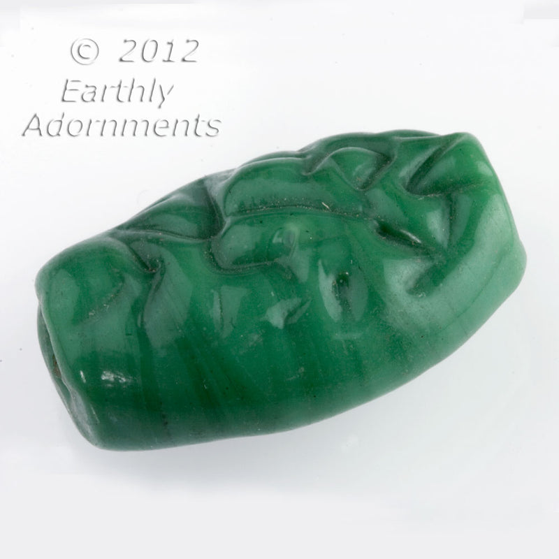 Vintage large molded jade green glass molded ovals,  Czech.  12 x 20 x 30mm.  Pkg.1.