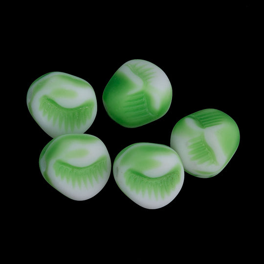 B11-GR-0712 Vintage German Glass Nugget with Feather Imprint. 10x11mm. Pkg of 5