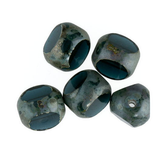 Teal Frosted Glass with 3 Slices on Sides. 8mm. Pkg of 10. B11-GR-0720(e)