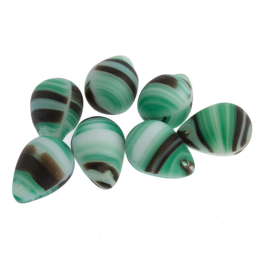 Mint Green, Black, White Mali Wedding Bead, glass drop. Pkg 4. B11-GR-0735