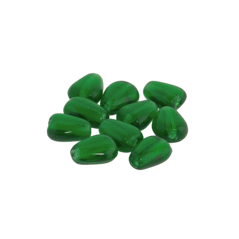 Vintage Czech emerald green flat teardrop. 11x8mm. Pkg of 12.