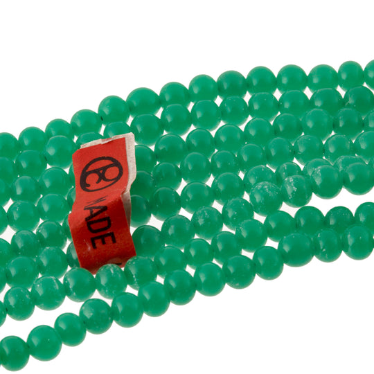Cherry Brand chrysoprase glass bead strand. 6mm Sold by 16" strand. b11-gr-0895(e)