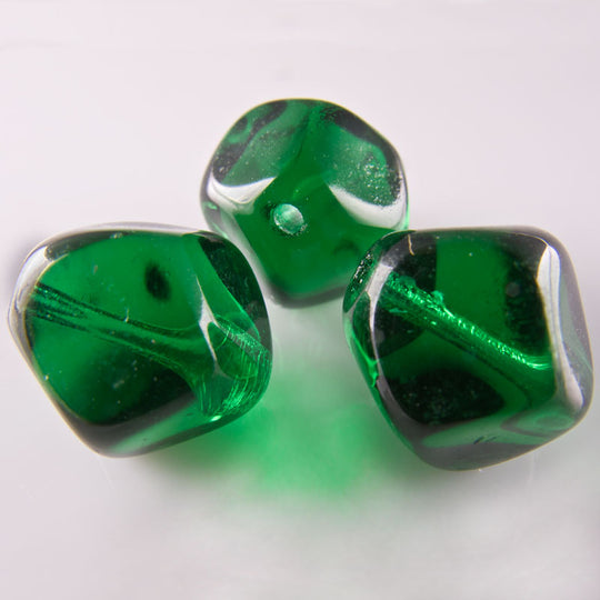 Vintage emerald faceted nugget West Germany. 12mm. Pkg of 4. b11-gr-0936(e)