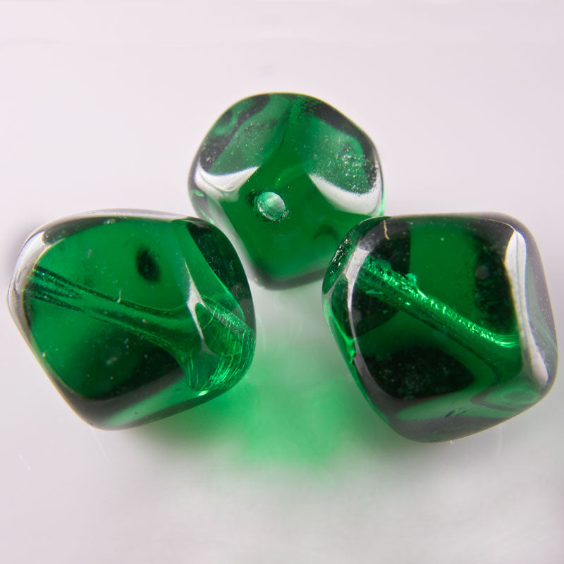 Vintage emerald faceted nugget West Germany. 12mm. Pkg of 4.