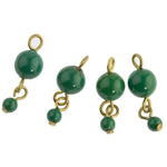 Vintage Japanese jade green 2-bead dangle on wire. 6-and-3mm. Pkg of 4. 