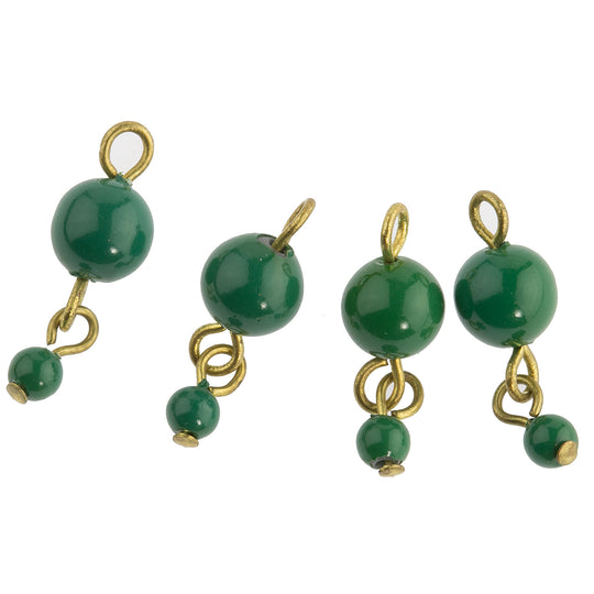 Jade Green Round 2-Bead Dangle on wire. 6mm, 3mm. Pkg 4. b11-gr-0949