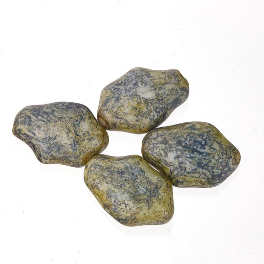 Vintage Czech green "granite" glass nuggets, 28x14mm pkg of 4. b11-gr-0999(e)