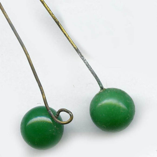 Green Glass rounds on wire, Japanese, 8-9mm. Pkg 10. b11-gr-1003