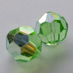 Vintage Czech tin-cut peridot green AB faceted rounds, 15x14mm pkg of 2. 