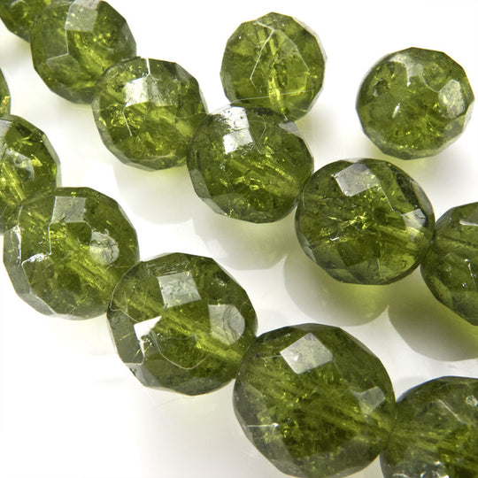 Contemporary Czech firepolish green crackle glass rounds, 12mm, 10pcs. b11-gr-1168(e)