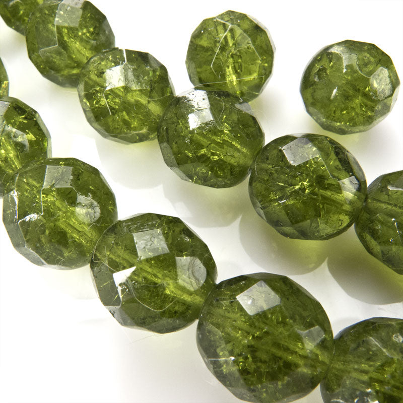 Contemporary Czech firepolish green crackle glass rounds, 12mm, 10pcs. 
