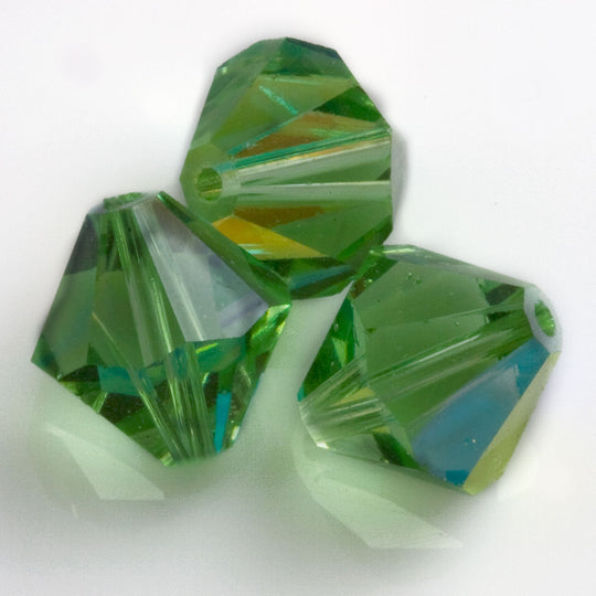 Vintage Swarovski® 10mm Peridot AB 10mm crystal bicone beads, Art.5301.  Pkg6