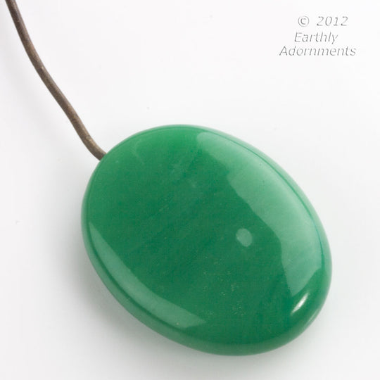 Jade Green Oval Glass Pendant on wire, 36x25x8mm. 1920s.Pkg.1 B11-gr-2002