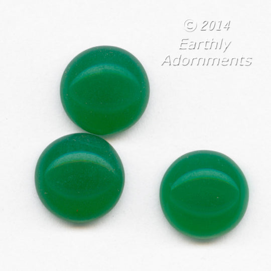Green Round Disk Cabochon, flat back, glass. 11mm dia. West Germany. Pkg 4. b5-909