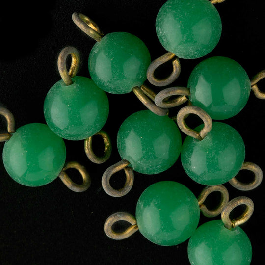 Jade Green Glass Bead on wire connector. 5mm. Pkg 10. b11-gr-2042