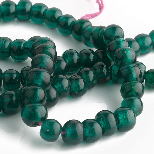 Antique Chinese translucent teal Peking Glass beads average 6.5-7.5mm Pkg of 8. b11-gr-2044